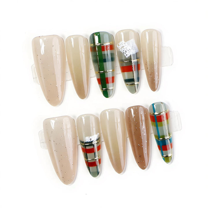 Moderner geometrischer Press-On-Nagelsatz Karnz