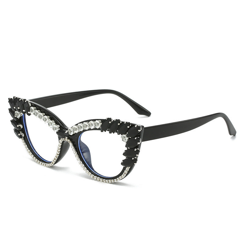 Damen Glamouröse Cat-Eye Sonnenbrille mit Kristallverzierung Karnz