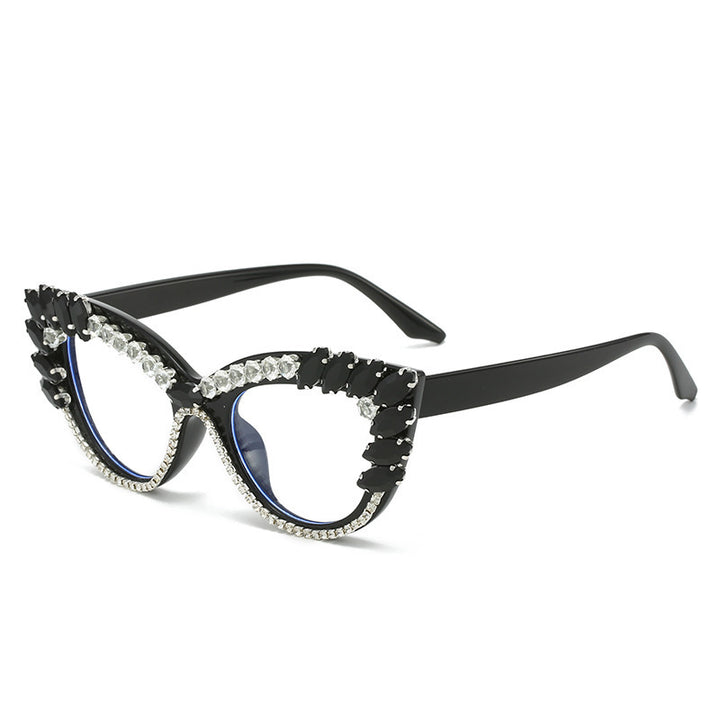 Damen Glamouröse Cat-Eye Sonnenbrille mit Kristallverzierung Karnz