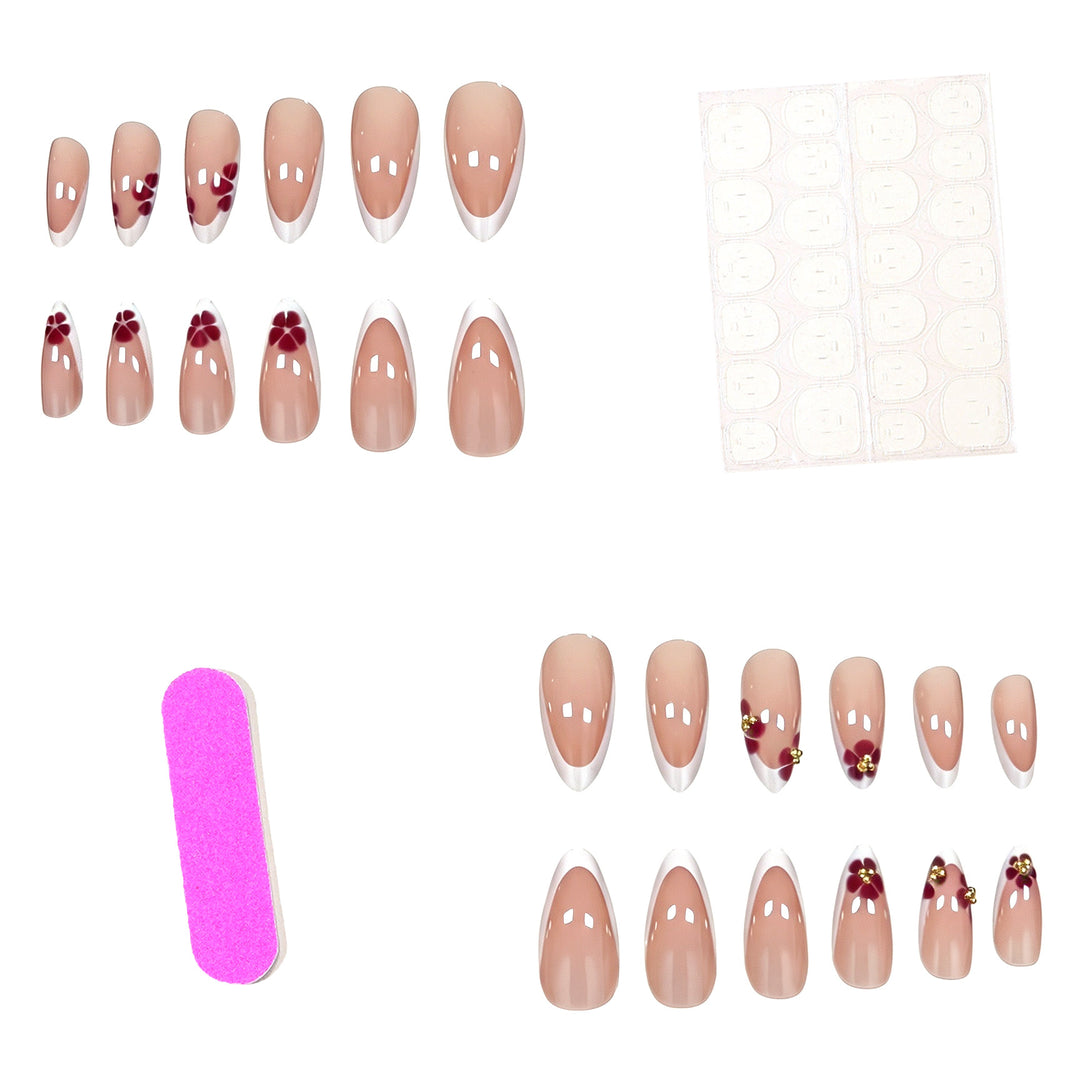 Künstlerische florale French Tip Press-On Nägel Karnz
