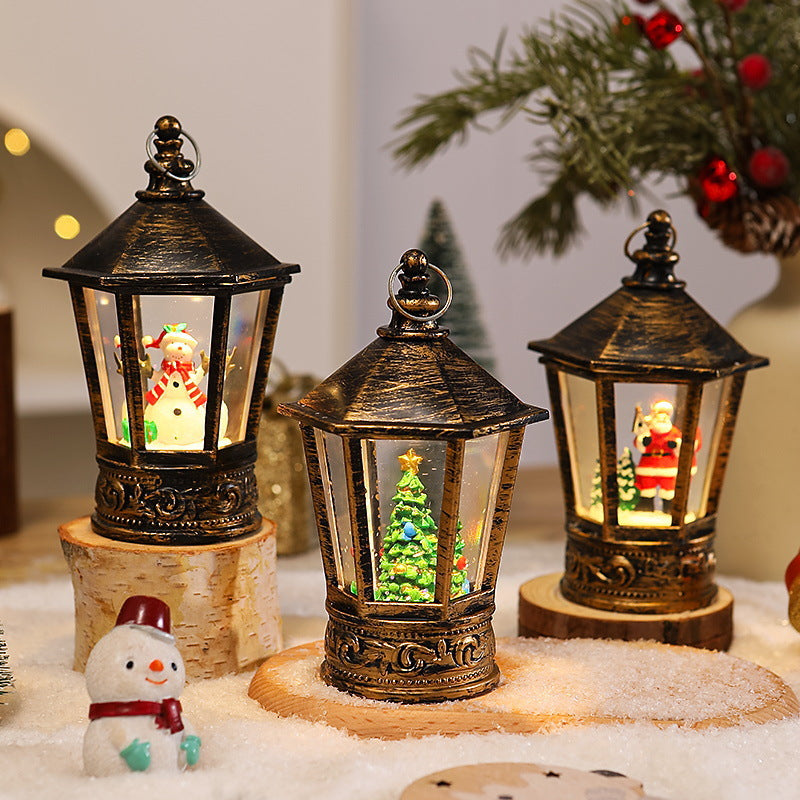 Nostalgische Weihnachtslaterne mit leuchtendem Weihnachtsmann-Motiv Karnz