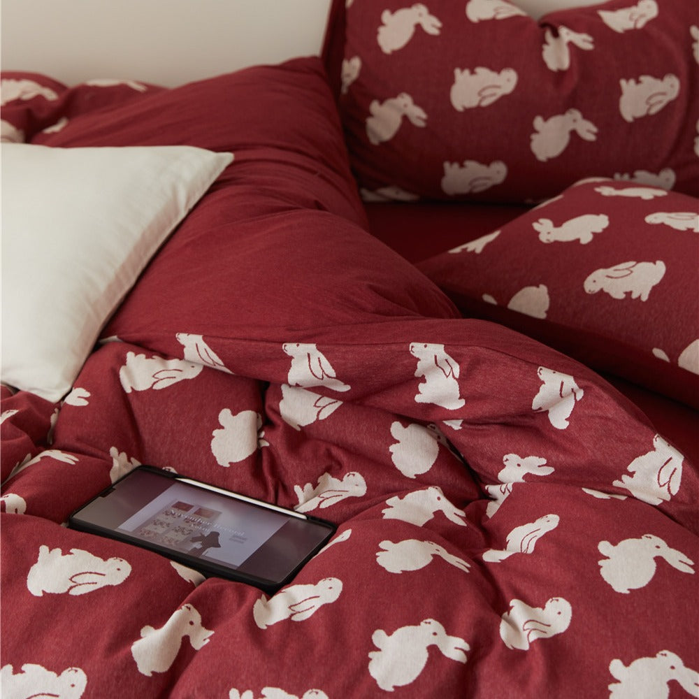 Clover-Print Baumwoll-Percale Bettbezug mit Eckenbindungen und Umschlagverschluss