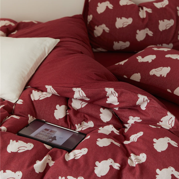 Clover-Print Baumwoll-Percale Bettbezug mit Eckenbindungen und Umschlagverschluss