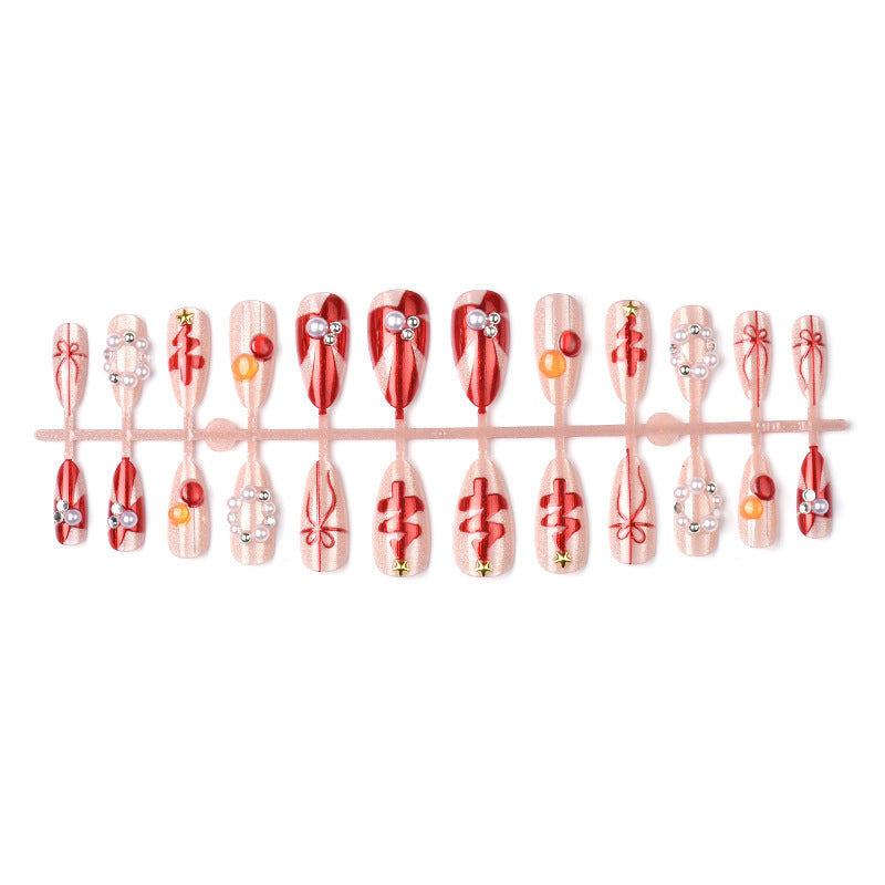 Festliches Feiertagsornament Press-On Nagelkunst Set