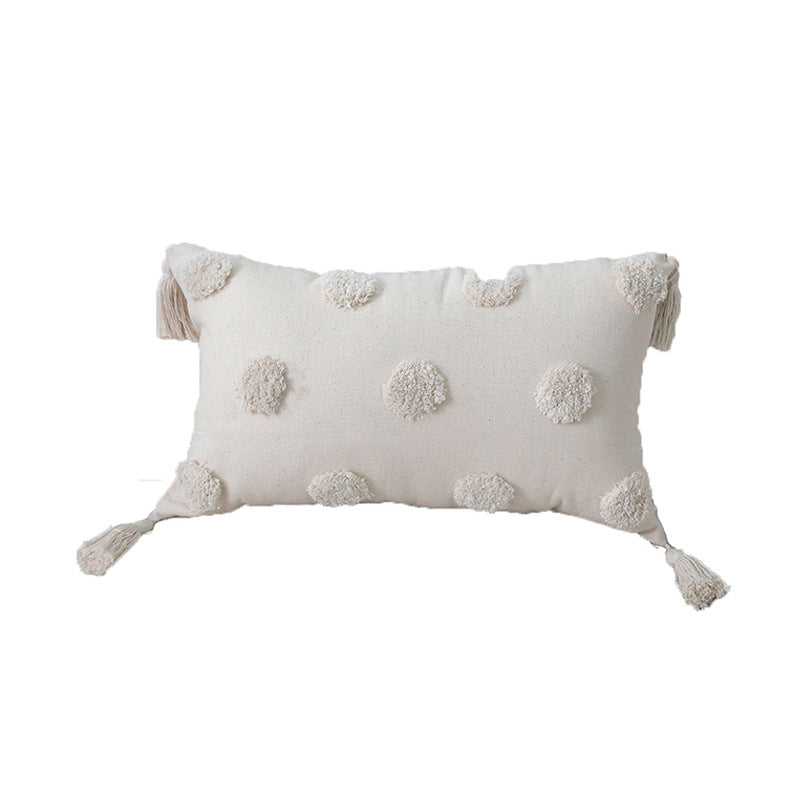 Quadratischer Baumwoll-Leinen Kissenbezug mit 3D‑Pompon‑Tufting und Eckquasten Karnz