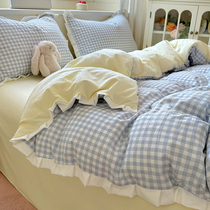Gingham-Muster Bettdecken-Set