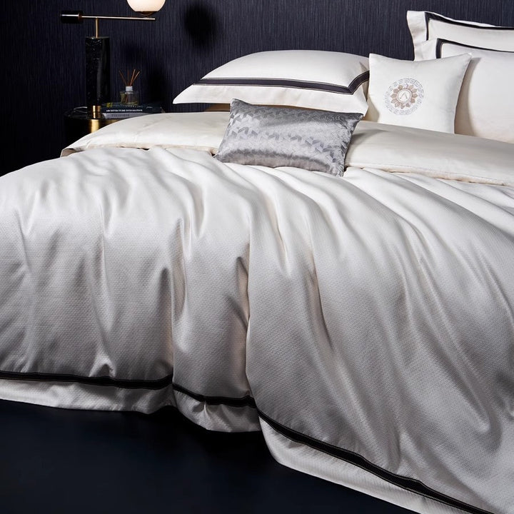 Premium strukturierten Baumwoll-Satin Bettbezug Set mit Satin-Paspel und reversibler Mikrosatin Rückseite
