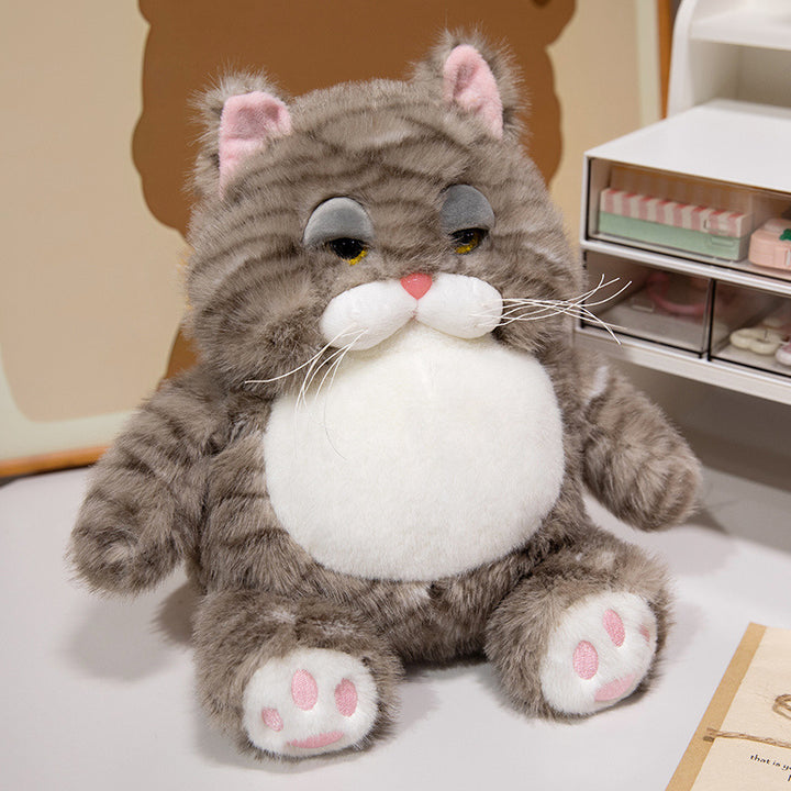 Fetter Plüsch Tabby Katze Sitzkuscheltier mit gesticktem Gesicht, Schnurrhaaren & bohnengefülltem Boden Karnz