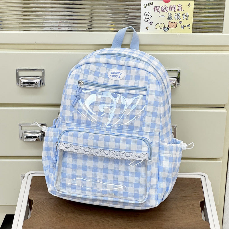 Transparente Fronttaschen Karomuster Rucksack Karnz