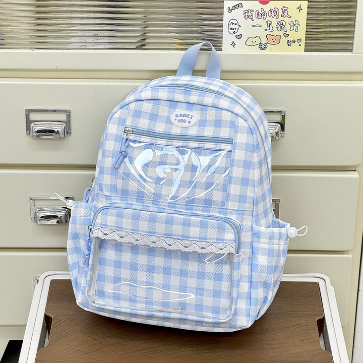 Transparente Fronttaschen Karomuster Rucksack Karnz