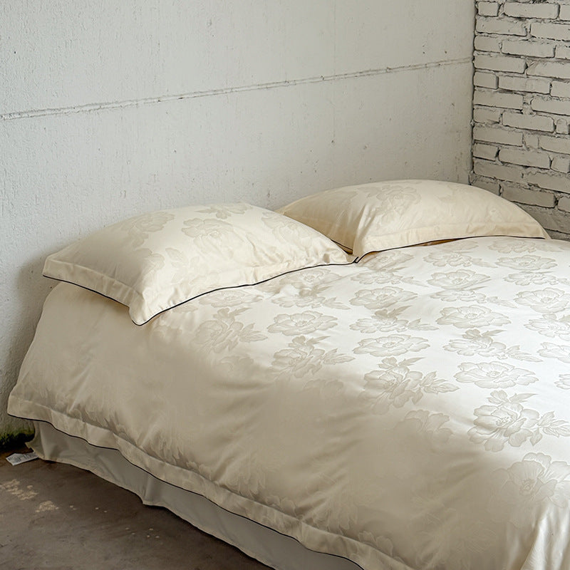 Satin-Bettbezug-Set mit dezentem Ton-in-Ton Blumenjacquard