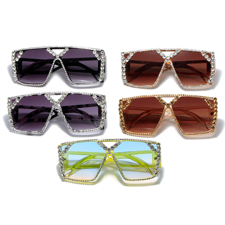 Damen Glamouröse Oversized-Sonnenbrille mit funkelndem Rahmen und UV-Schutz Karnz