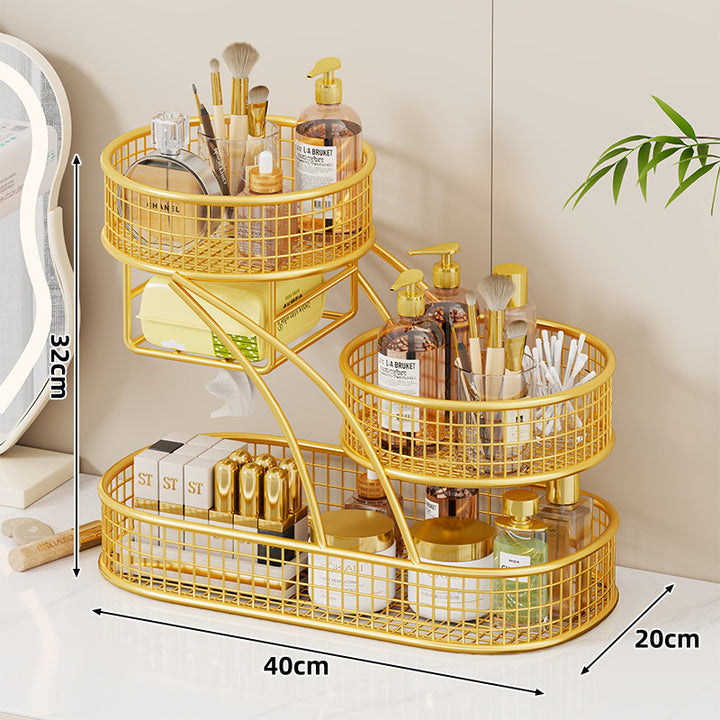 DREI-SCHICHT-DAHTNETZ-VAINITY- UND BADEZIMMER-TISCHORGANISATOR MIT EINGEBAUTEM TASCHENSPENDER