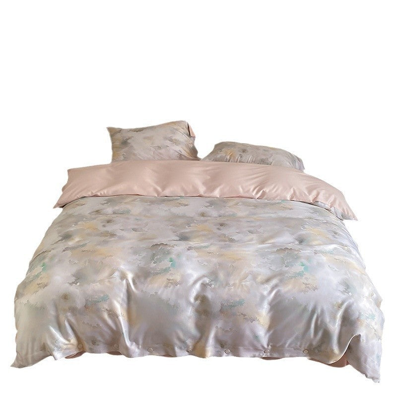 Premium-Baumwollsatin-Duvetbezuggarnitur mit floralem Jacquard-Relief und Knopfverschluss