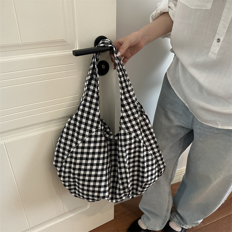 Legere Gingham Stoff Schultertasche