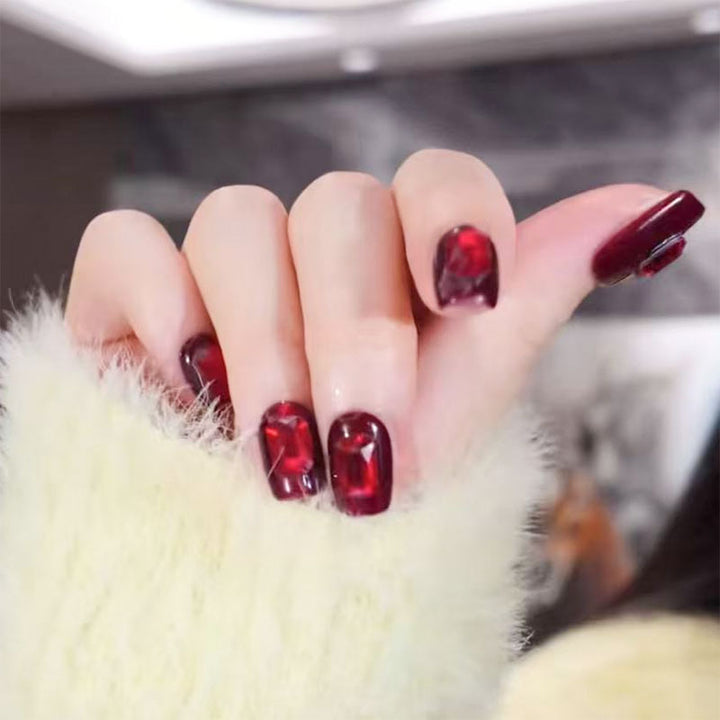 Premium Glänzendes Press-On Nagelset mit Strass-Akzenten