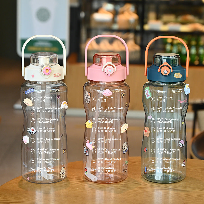Damen Trinkflasche mit integrierter Zeitmarkierung und praktischem Tragegriff Karnz