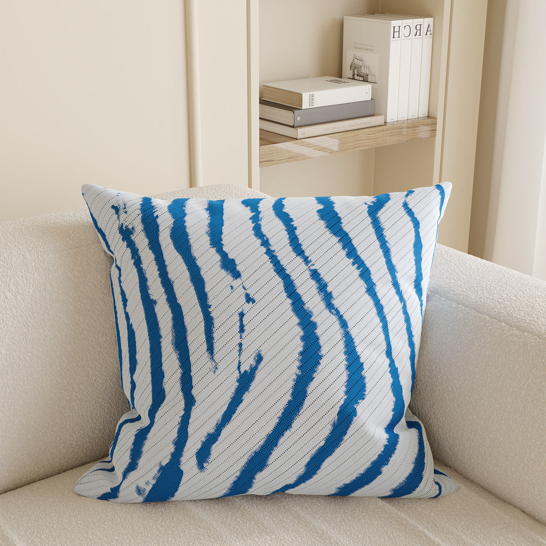 Decorative Knitted Striped Square Throw Pillow Cover with Textured Ribbed Weave and Hidden Zipper