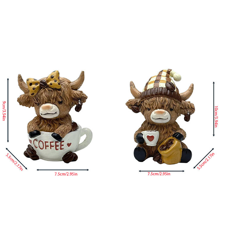 Dekofigur eines Highlandrinds mit Accessoires Karnz