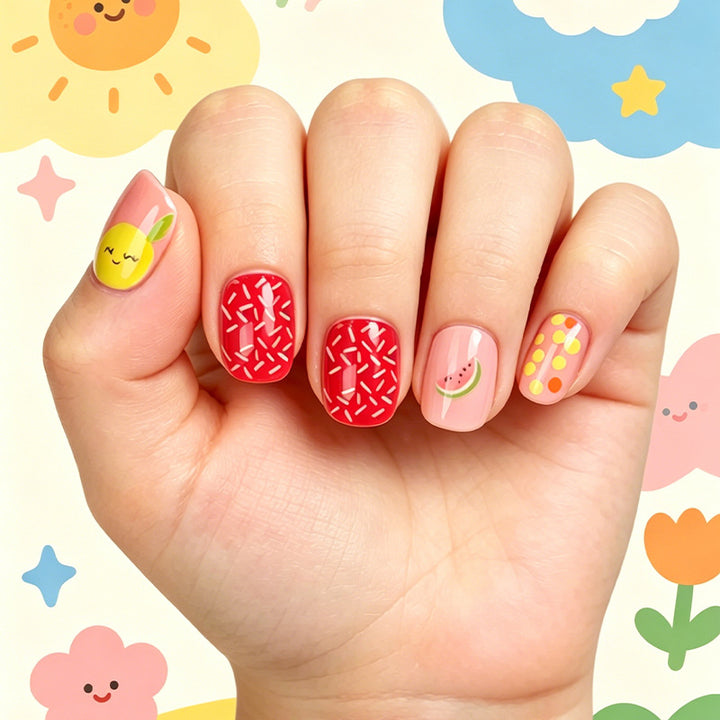Kunstnagelset mit verspielten Flamingo- und Streifenmotiven Karnz