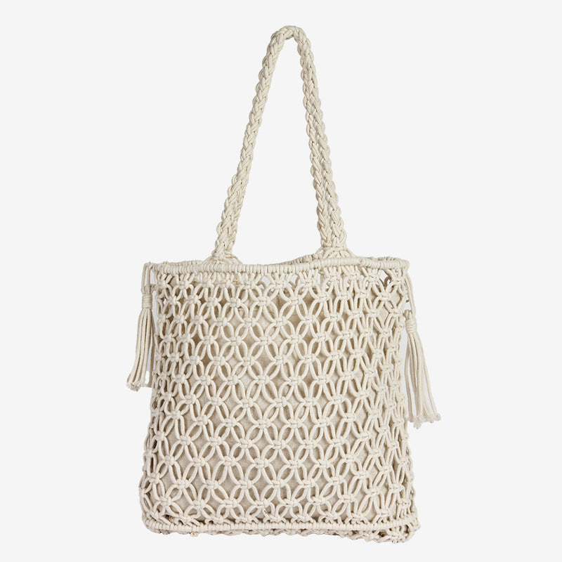 Damen Makramee Strandtasche mit eleganten Fransen Karnz