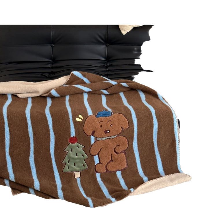 Plüsch gestreiftes Applikations-Wurfdecke mit wendbarem Fleece-Rücken
