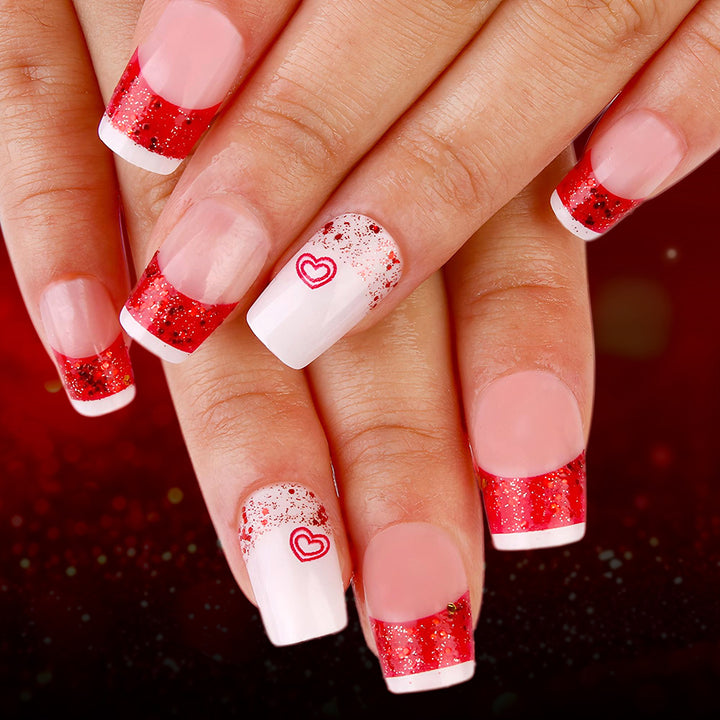 Romantisches Glitzer Press-On Nagelkunst Set Karnz