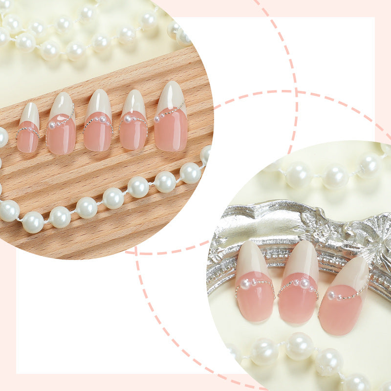 Elegante Ombre Press-On Fingernägel Set mit Perlenakzenten Karnz