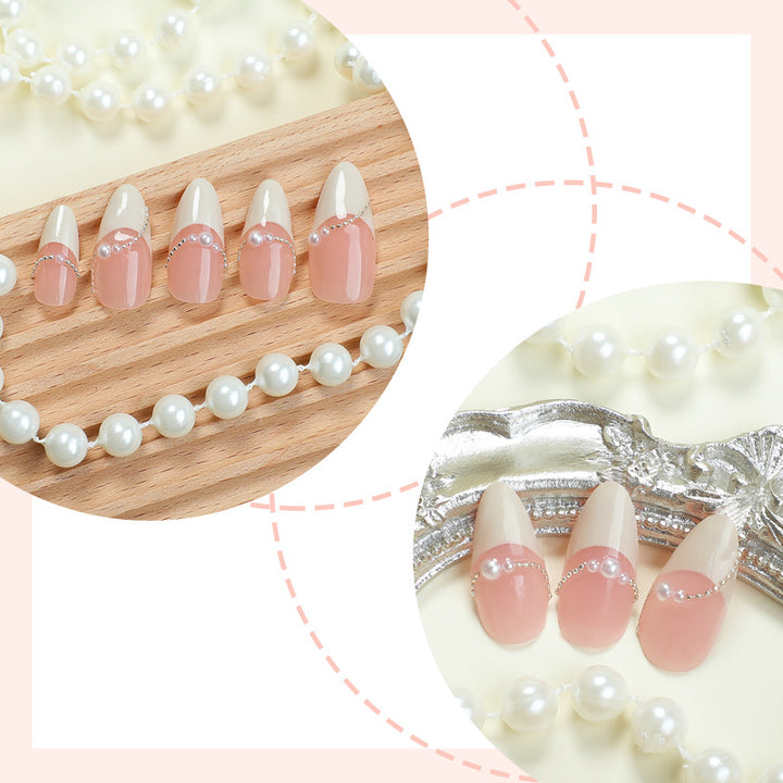 Elegante Ombre Press-On Fingernägel Set mit Perlenakzenten Karnz
