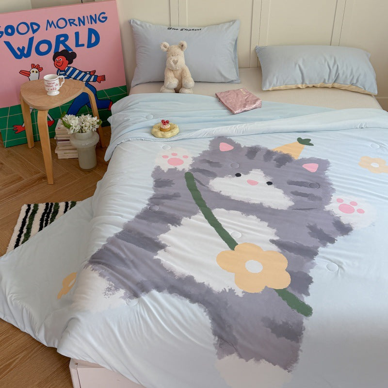 Kinder-Steppbett mit niedlichem Hunde-Print, atmungsaktiver Mikrofaserfüllung und leichter Punktsteppung