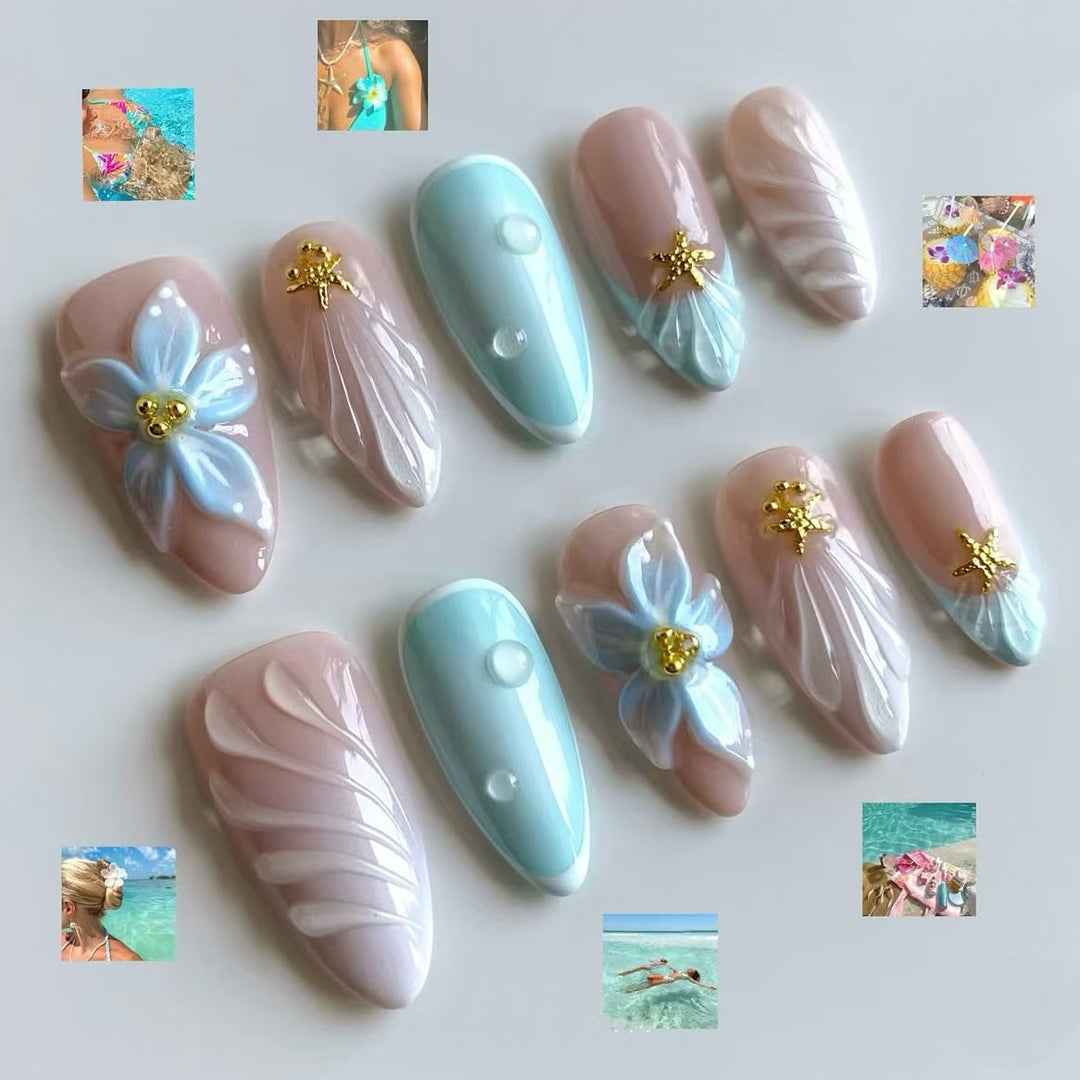 Künstlerisches Press-On Nagelkunstset mit floralen Designs