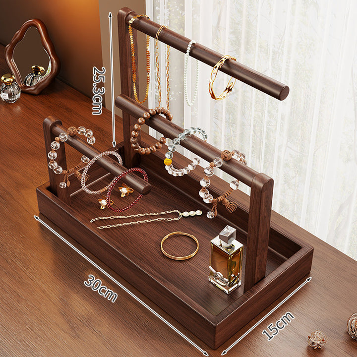 Holz Stufen Schmuck Display Ständer mit drei Stangen und Ablagewanne