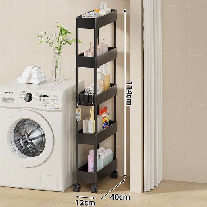 Slim Four-Tier Rolling Laundry und Badezimmer Aufbewahrungswagen mit tiefen Tablettkörben und verriegelbaren Drehrollen