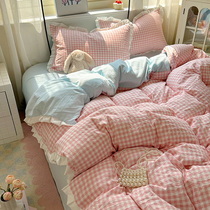 Gingham-Muster Bettdecken-Set