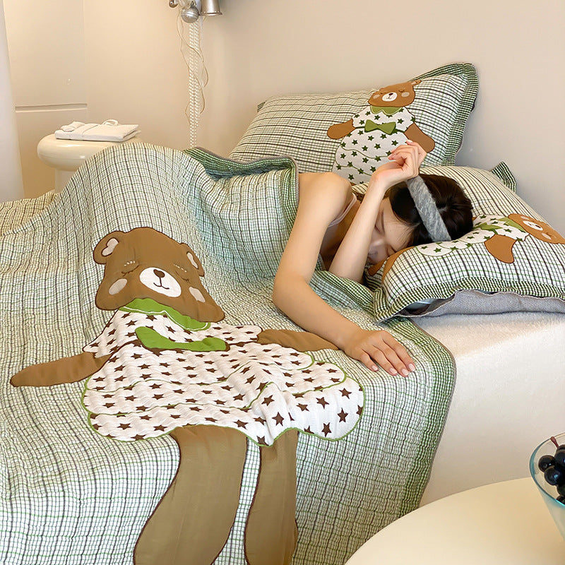 Gestepptes Baumwoll-Quilt-Set mit appliziertem Melonenmädchen und Wendekissenbezügen