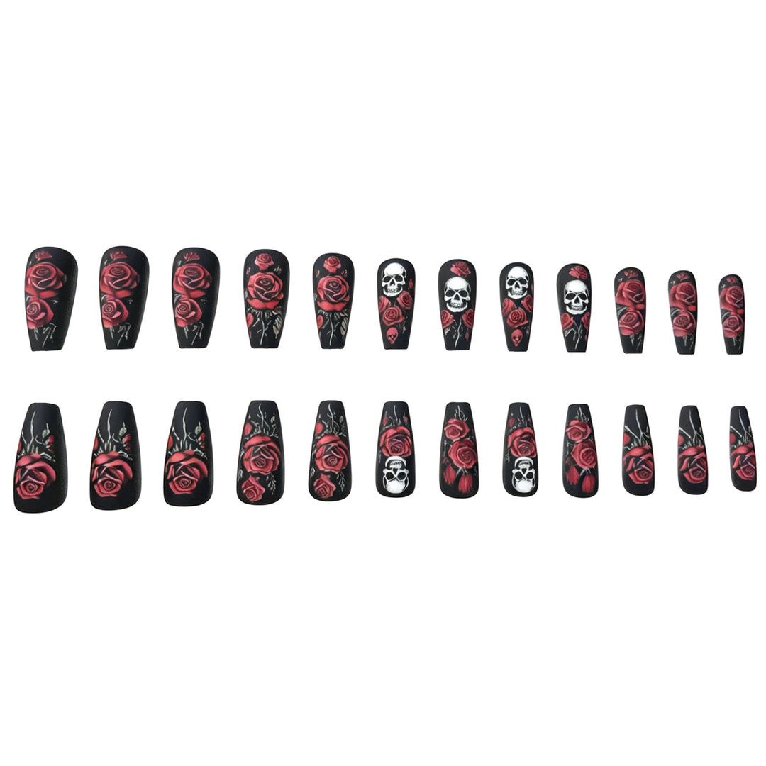 Künstlerisches Skull und Rose Nagelkunst Design Karnz