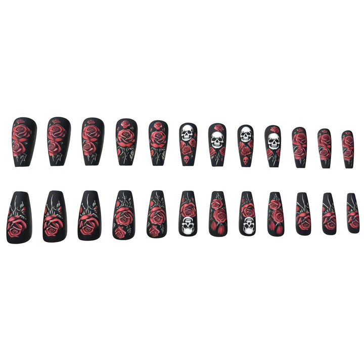 Künstlerisches Skull und Rose Nagelkunst Design Karnz