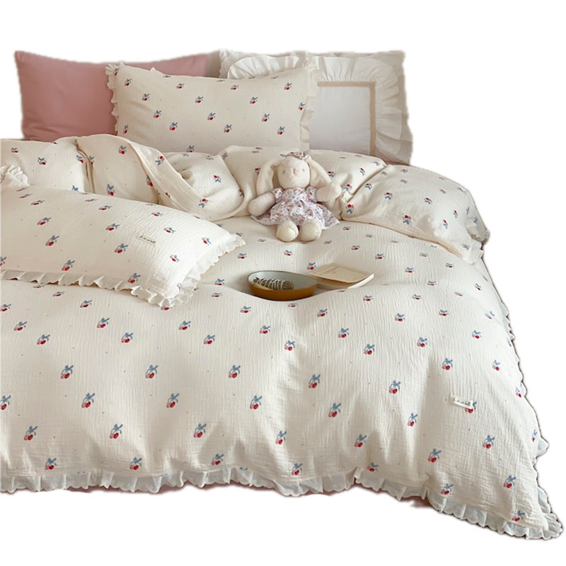 Bettwäsche-Set aus Baumwoll-Musselin mit Rüschen und verspieltem Tierprint