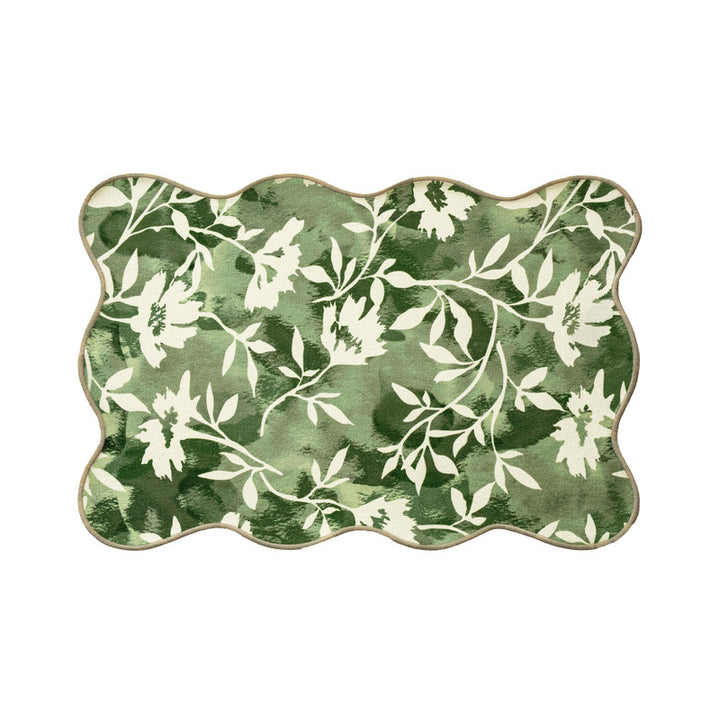 Dekorativer Kurzflor-Teppich mit gewelltem Rand und floralem Aquarellmuster Karnz
