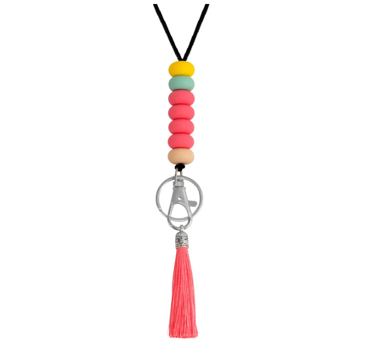 Bunter Perlen-Schlüsselanhänger Lanyard mit Quaste Karnz
