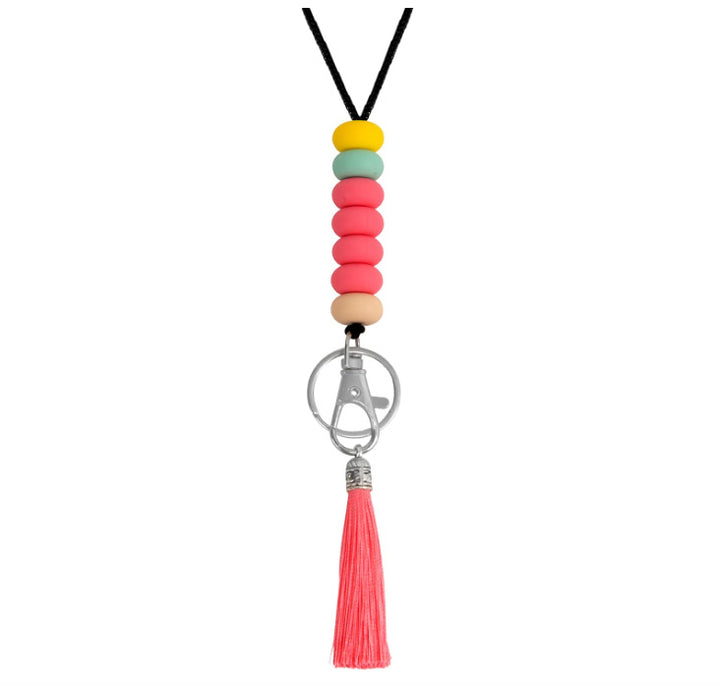 Bunter Perlen-Schlüsselanhänger Lanyard mit Quaste Karnz