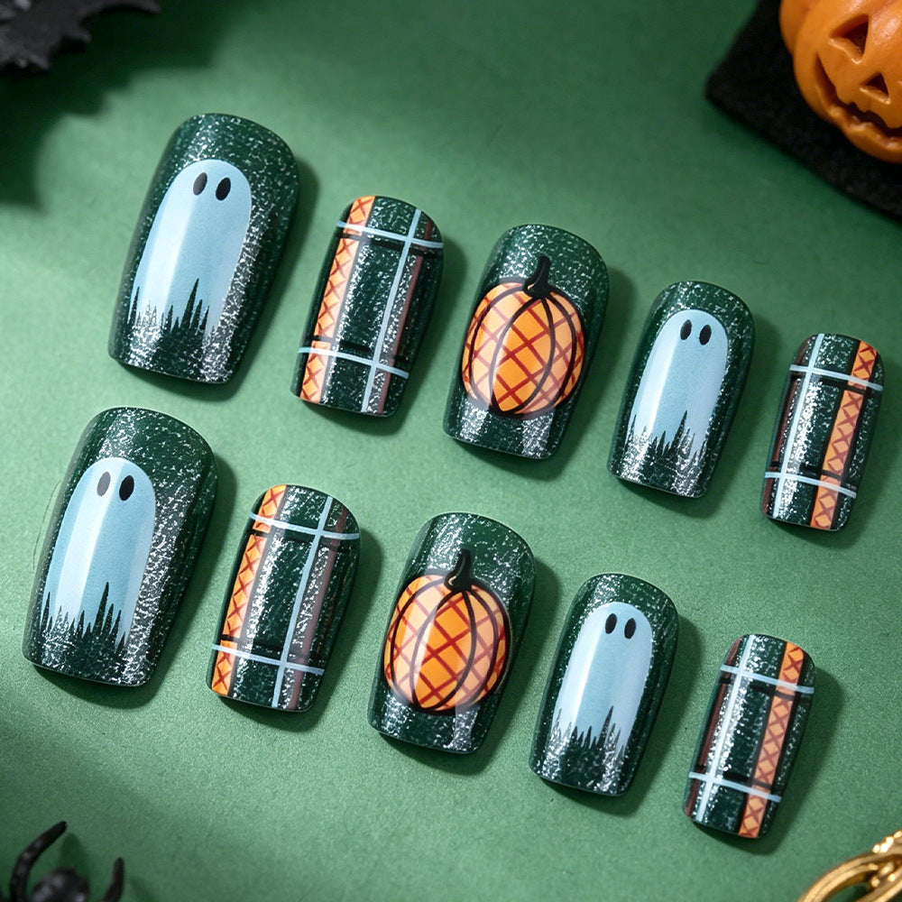 Pumpkin-Themen Press-On Nagelkunst Set Karnz