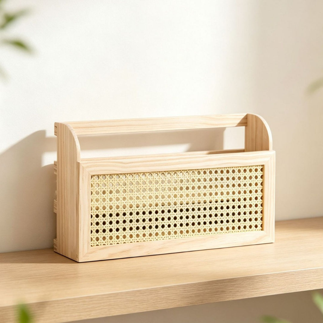 Schicke Aufbewahrungskiste Aus Holz und Rattan Karnz