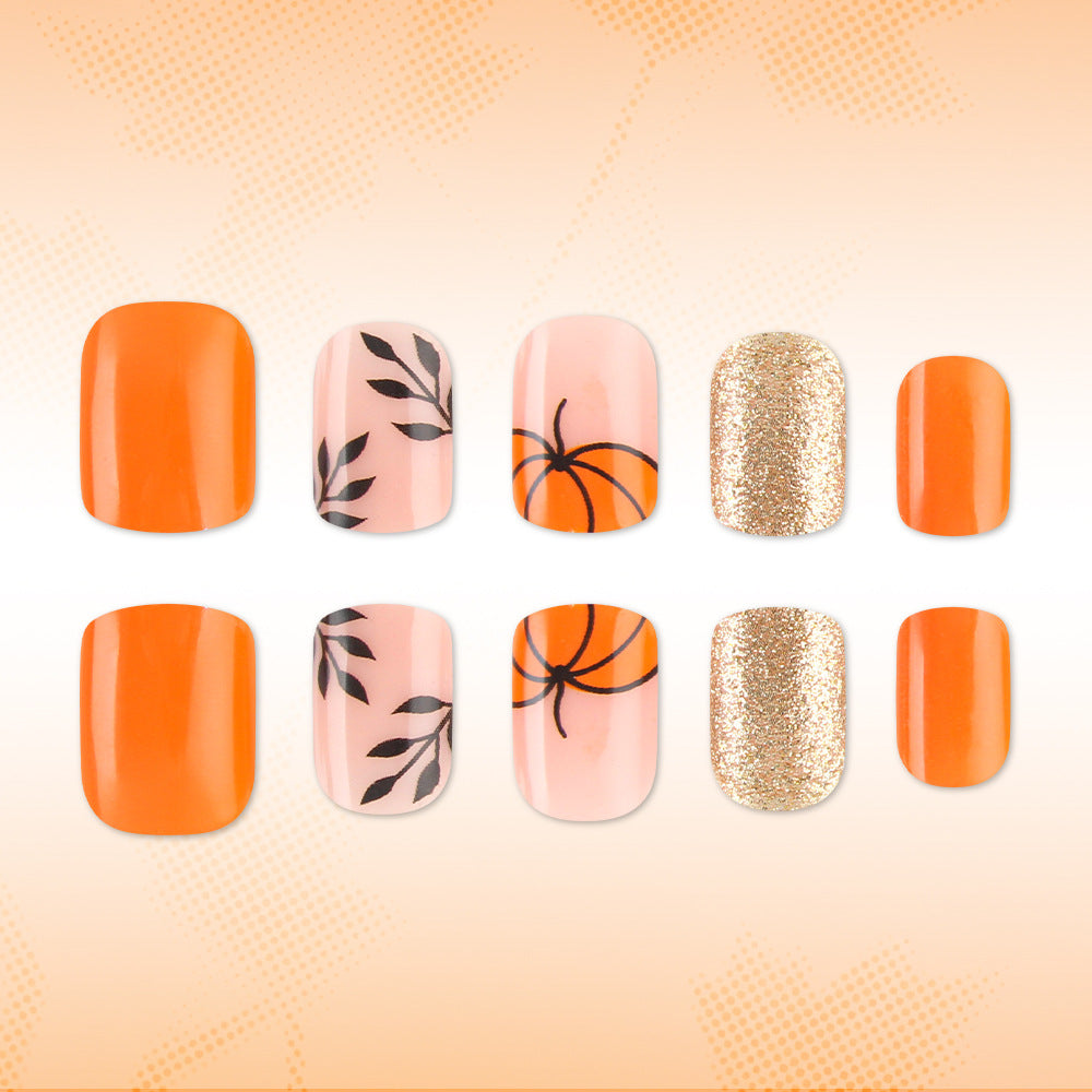 Dekorativer Press-On Nagelkunst-Set mit Kürbisdesign Karnz