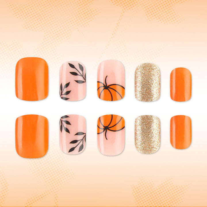 Dekorativer Press-On Nagelkunst-Set mit Kürbisdesign Karnz