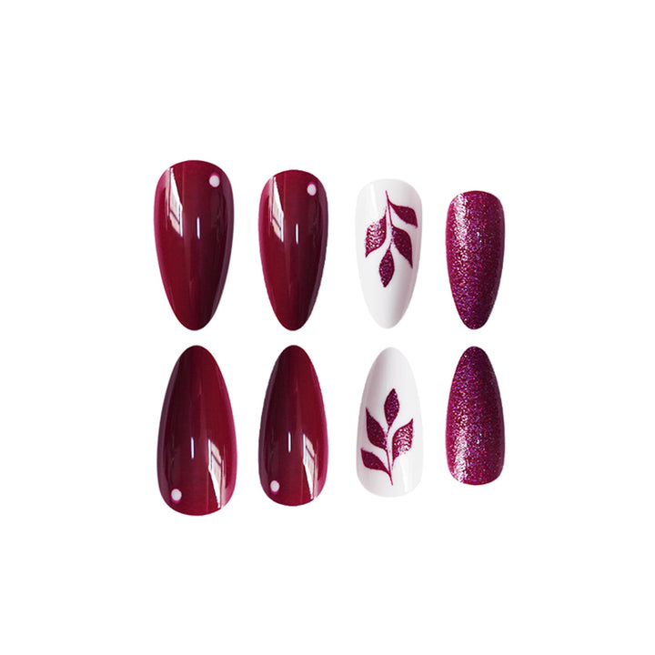 Künstlerisches Press-On Nail Art Set mit glitzerndem Blatt Design Karnz