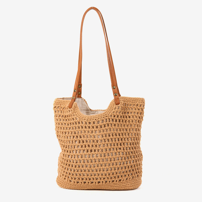 Damen Handgefertigte Makramee Tasche mit robusten Ledergriffen Karnz