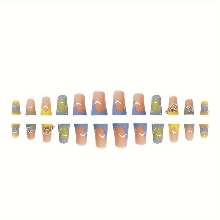 Kreatives Press-On Nagelkunstset mit Stern- und Tropfdesign Karnz