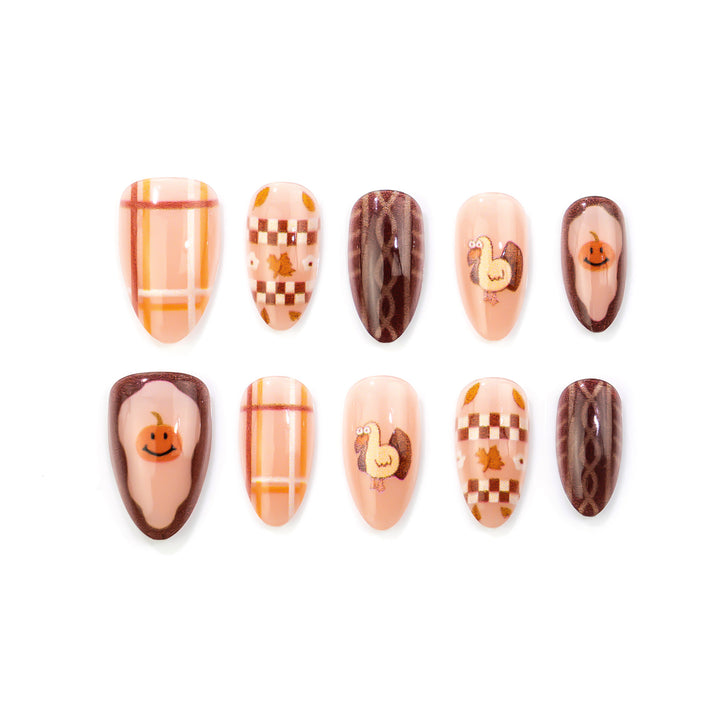 Saisonales Erntedankfest-Themen Press-On Nail Art Set