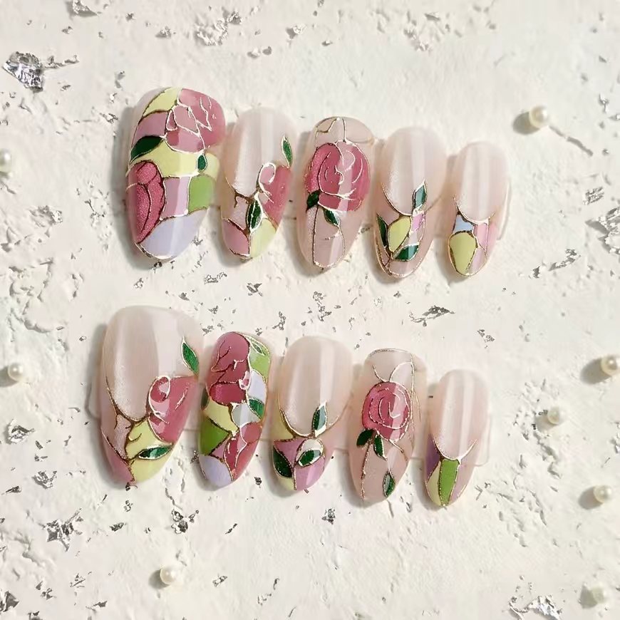 Blumenmotiv Press-On Nagelkunst Set Karnz